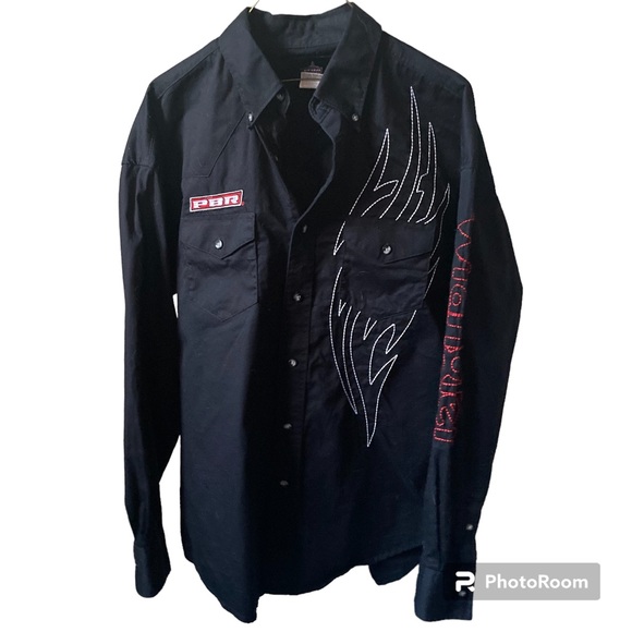 Wrangler PBR Professional Bull Riding Embroidered Black Button Up Western Shirt - Picture 2 of 5